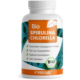 Organic Spirulina & Chlorella Pellets 540x - Optimal High Dose - 3000 mg Spirulina & 3000 mg Chlorella from Controlled Organic Cultivation - No Additives - Laboratory Tested with Certificate - 100%