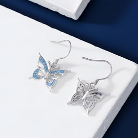 ABIGY Women Butterfly Earrings 925 Sterling Silver Blue Zirconia Earrings Butterfly Jewellery Birthday Gift