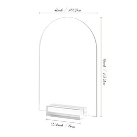 Letrero acrílico de arco de 4 x 6 pulgadas con soporte transparente, paquete de 10 letreros de mesa de acrílico arqueado transparente con soportes, letrero de arco acrílico para mesa de boda, número, menú, lista de barras