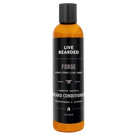Live Bearded Beard Conditioner, 8 fl oz - Strengthens and Softens Facial Hair - Made in the USA - All-Natural Ingredients with Biotin, Caffeine | Forge Scent - Hinoki Cypress, Clove, Amber
