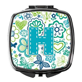 Caroline's Treasures Letter H Flowers and Butterflies Teal Blue Compact Travel Mirrors, Multicolor
