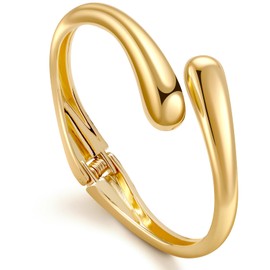 APUUESN Drop Bracelets for Women, Water Drop Wide Bangle, Adjustable Open Chunky Bracelets, Gold, Silver, 2 Sizes