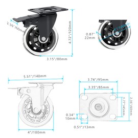 Hirate 4 inch Top Plate Casters, 4 Pack Heavy Duty Swivel Caster with Safety Dual Locking No Noise Polyurethane Replacement for Moving Home Furniture Table Dolly