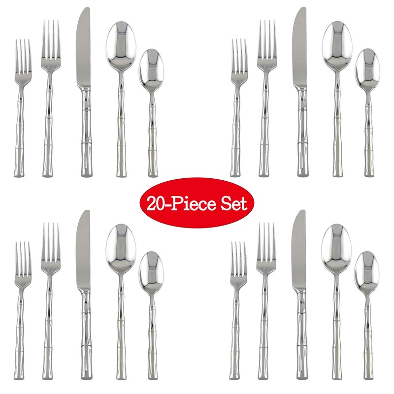 Supreme Housewares 20-Piece Bamboo Shaped Flatware Set, 18/8 Stainless Steel