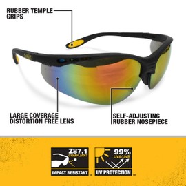 DEWALT DPG58-6C Reinforce Fire Mirror High Performance Protective Safety Glasses with Rubber Temples
