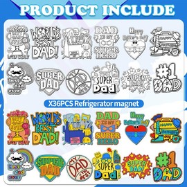 Ertyjikg 36 PCS Father's Day Decorations Magnets Craft Set,Color Your Own Father's Day Magnets Craft DIY Thank You Father Crafts Kit Decorations for Father's Day Party School Activities