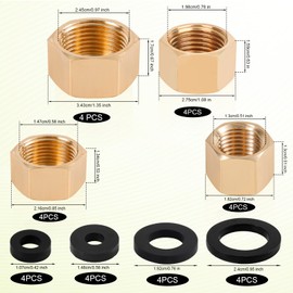 16pcs Brass Pipe Cap with 16 Rubber Gasket Seal Ring, Gold Hex Compression Caps Gas Line Cap Brass Nut Plumbing Valve Plug Fittings for 1/4 3/4 3/8 1/2 Inch Od Pipe Connection