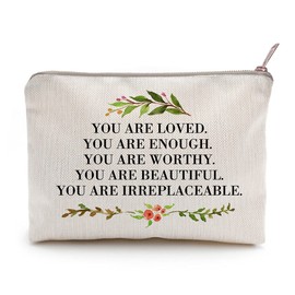 LICOBG You Are Loved You Are Enough Makeup Case Self-Worth Cosmetic Bag Positive Affirmation Toiletry Bag Gift Motivation Quotes Sister Gift (You are loved)