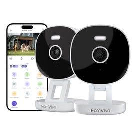 FAMVIVA 2K Security Camera, Outdoor/Indoor for Home, Pet, Baby, Nanny, IP65 Wterproof Color Night Vision, White Light & Siren, Recording, Motion Detection, Compatible with Alexa,White-2P