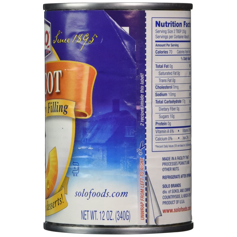 Solo Filling, Apricot, 12-Ounce Unit (Pack of 12)