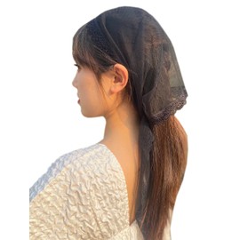YuRongsxt Triangle Chapel Veil Mantilla Lace Headcovering Catholic Latin Mass M15 (Black)