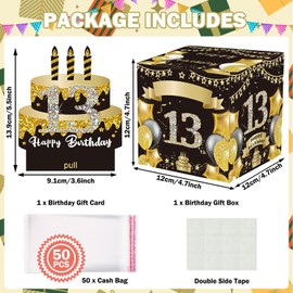 13th Money Box for Cash Gift Birthday, 13th Birthday Gifts for Boys Girl Surprise Pull Out Money Gift Box for 13 Year Old Boy Girls Birthday Gift （with 50PCS Bags）