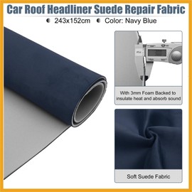 Partuto Suede Headliner Fabric 96" Length x 60" Width Foam Backed for Car Truck RV SUV Interior Trim Protect Aging Broken Faded DIY Repair Navy Blue Replacement