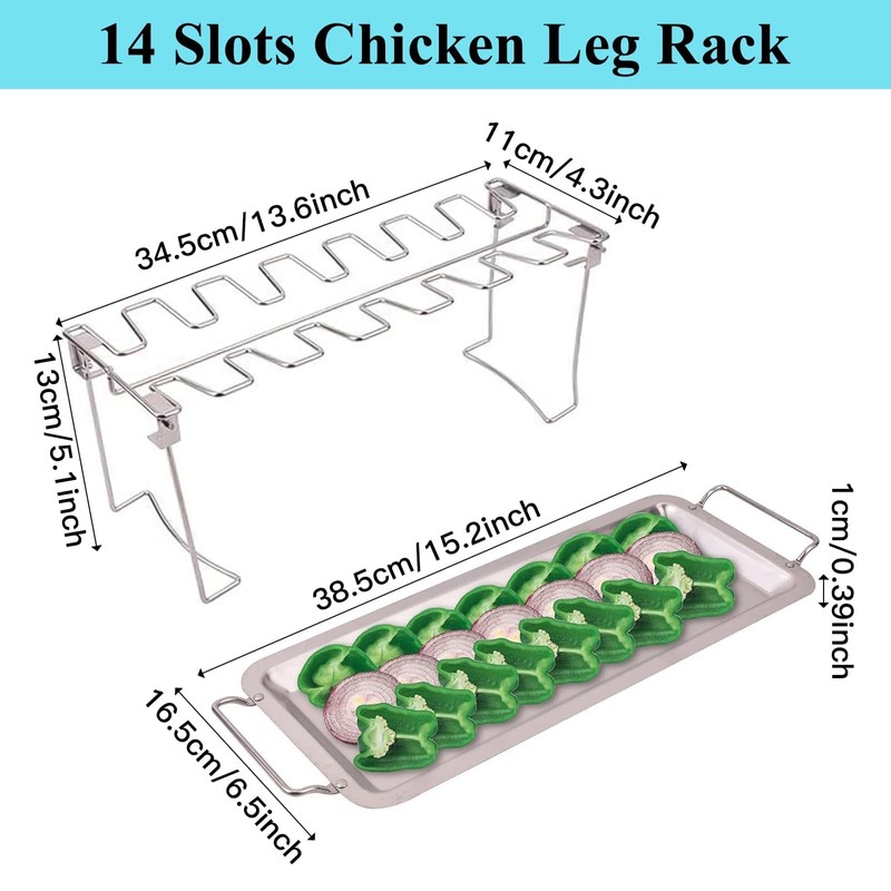 NEWCOMDIGI Chicken Leg Rack for Grill with Drip Tray, 14