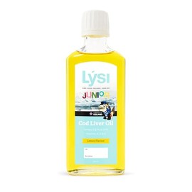 LYSI LÝSI, Omega 3 para niños en Aceite de Bacalao, Sabor limón, Contiene Vitaminas A, D3 y E, junior, desde los 6 meses de edad, Sin gluten y azúcar,