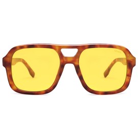 SOJOS Retro Aviator Sunglasses For Women Men Square Womens Square Sun Glasses SJ2355,Yellow Tortoise Yellow