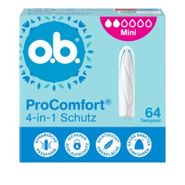 o.b. ProComfort mini 4-in-1 Protection Tampons (1 x 64 Pieces) with Extra Soft Tip for Easy Insertion and Up to 100% Leak Protection, Ideal for Sports and Everyday Use