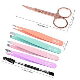 TsMADDTs Juego de 6 pinzas para mujer, pinzas para cejas con tijeras curvadas para cabello encarnado, herramientas de belleza diarias con estuche de v