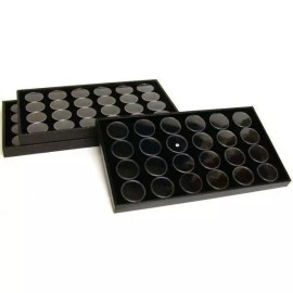 FindingKing 72 Black Gem Jars Insert 1 1/2" & Display Trays 6Pcs