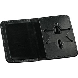 Perfect Fit Sheriff Star Badge and Id Case Hidden Badge Bifold Wallet Black Leather (Cutout 199)