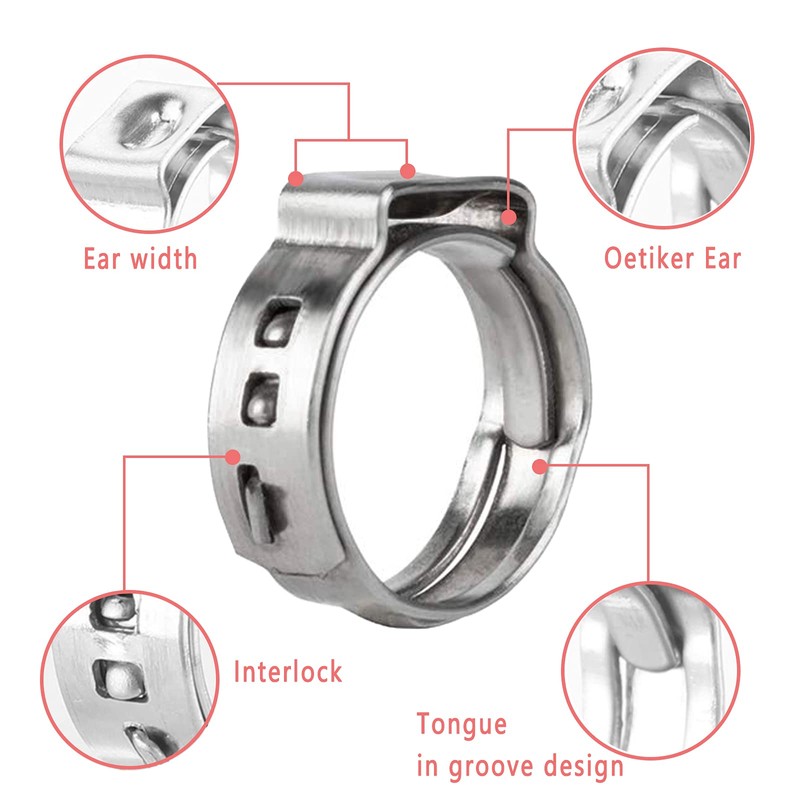 40 Pack 10.3mm-12.8mm Single Ear Hose Clamps PEX Cinch Clamps