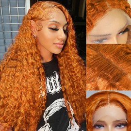 Ginger Wig Human Hair 13x4 deep wave Ginger Orange Lace Front Wigs Human Hair HD Transparent Lace Pre Plucked Pre Cut 18 Inch Dark Brown Straight wig With Baby Hair for Women