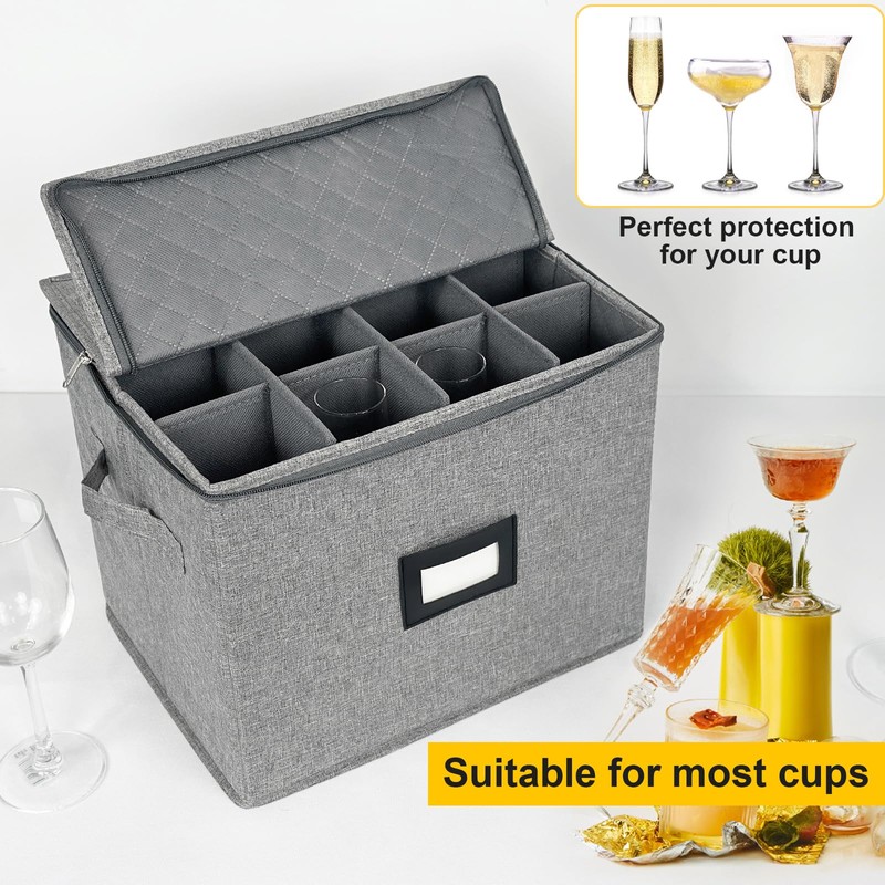 VERONLY Champagne Flute Storage Box with Dividers, Champagne Glass Storage