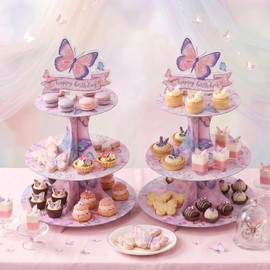 ArtSocket 2pc 3-Tier Butterfly Cupcake Stand Birthday Decoration