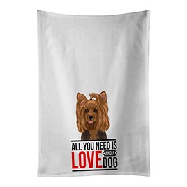 Caroline's Treasures Yorkie Black and Gold #1 White Kitchen Set of 2Kitchen Cotton Hand-Towels