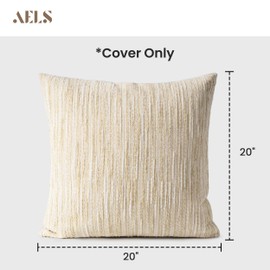 AELS 20x20 Decorative Farmhouse Throw Pillow Covers, Chenille Striped Pillow Case, Set of 2, Boho Textured Cushion Cover for Sofa Couch Living Room (Cover ONLY), Beige