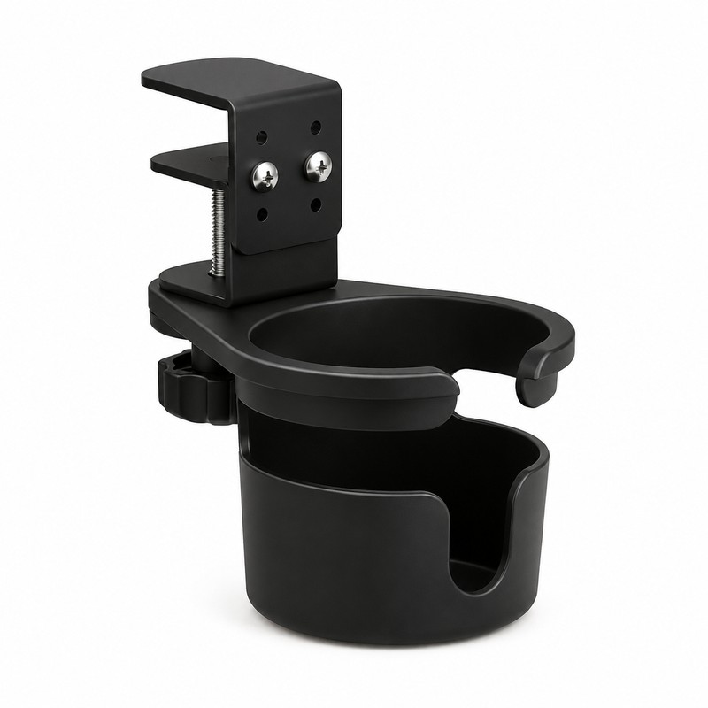 360° Rotating Clamp-On Desk Cup Holder with Adjustable Table Mount