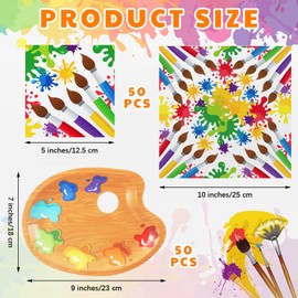 Poen 100 Pcs Art Birthday Party Supplies, Painting Party Tableware Decorations Colorful Artist Paint Splatter Paper Dessert Plates Art Plates and Napkins for Paint Birthday Art Party, Serves 50