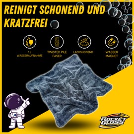 Rocket Gloss Cosmic Dryer Car Drying Cloth Water Magnet 1300 GSM Premium Microfibre Cloth 40 x 40 cm Grey Rounded Twisted Pile Microfibre Absorbent, Lint-Free and Scratch-Free (L - 40 x 40 cm)