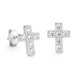 GAVU Women's 925 Sterling Silver Earrings with Zirconia Cross in Gold and Silver Stud Earrings, Sterling silver Zirconia, Cubic Zirconia