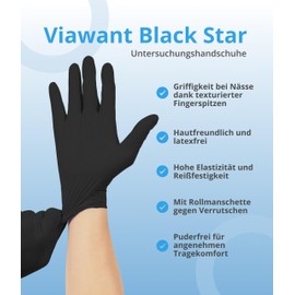 Disposable Gloves Pack of 100 | XL | Nitrile Gloves Black | Powder-Free, Latex-Free Disposable Gloves | Tear-Resistant & Sensitive | EN 455 & EN 374 | Sizes XS, S, M, L, XL