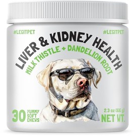 Liver Support for Dogs Kidney Detox Natural Supplement with Milk Thistle Dandelion Root Turmeric Curcumin Hepatic Support Treats for Canine Liver Function, Immunity & Digestion 30 Soft Chews