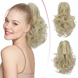 SEGO Pro Instant Claw Clip Ponytail Hair Extensions Clip In Ponytail Extension Synthetic Hair Pieces Natural Look for Women, 12 Inch Curly 110g (Bleach Blonde)