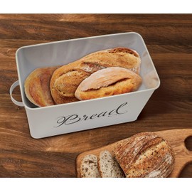 Better Kitchen Products Classic Metal Bread Box with Side Handles, Large Capacity (2 Bread Loaves), Farmhouse Bread Bin for Kitchen Countertop, Steel Bread Storage Container with Lid, White