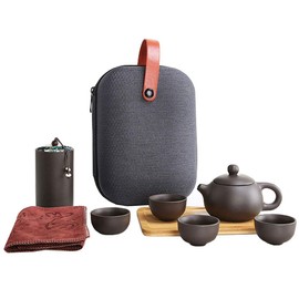 Portable Yixing Zisha Tea Set Handmade Purple Clay Porcelain Teapot Teacups Traditional Chinese Style Kungfu Teapot with Travel Bag