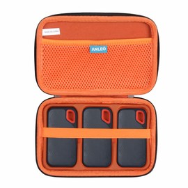 Anleo Hard Travel Case for SanDisk 500GB / 250GB / 1TB / 2TB Extreme Portable SSD (Black+Orange, Case for 3 Hard Drives)
