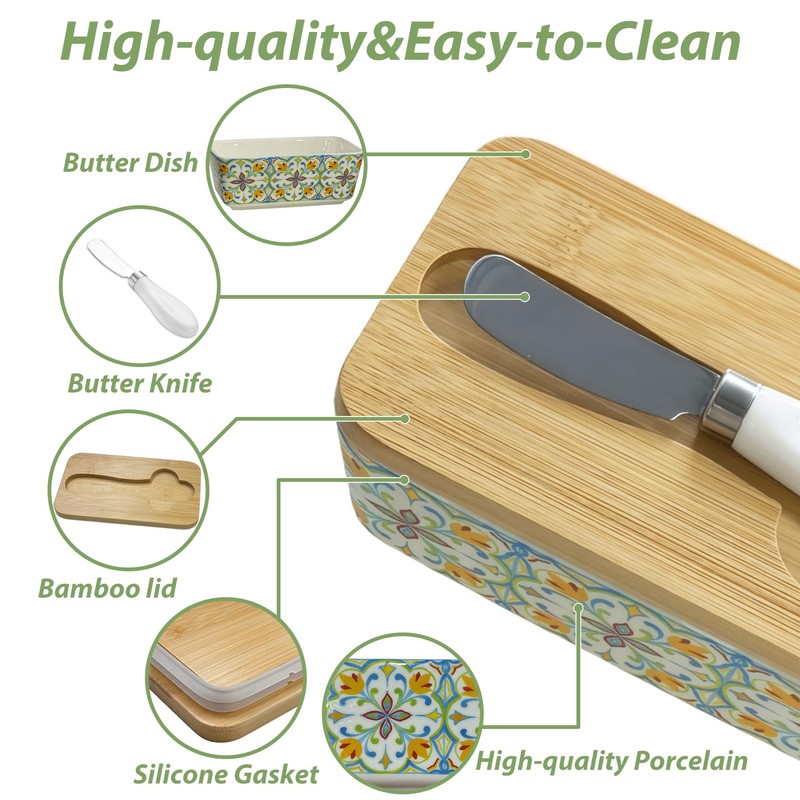 KZJZKJ Ceramic Butter Dish with Lid, Large Green Butter Keeper