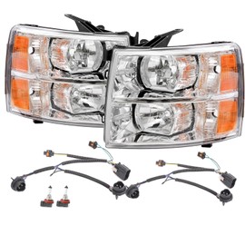 APSVE Headlights Assembly with Bulb & Wiring Harness compatible with 2007-2013 Chevy Silverado 1500, 07-14 Silverado 2500 3500 &HD Models, Pair Headlamp Replacement + Wiring Harness+Bulbs