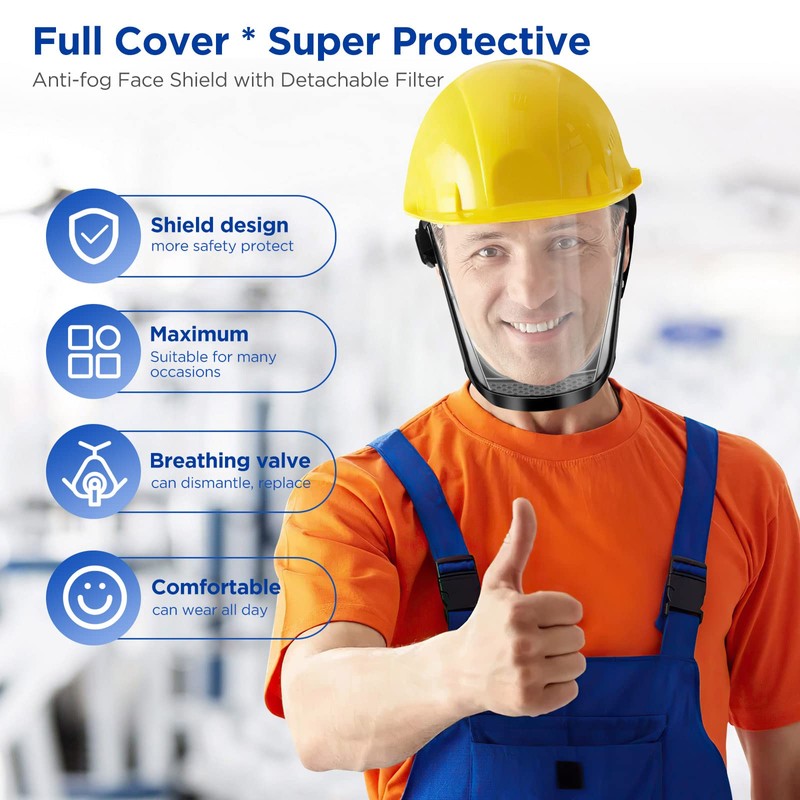 Full Face Shield, Clear Full Face Protective Shield, Reusable Anti-Fog