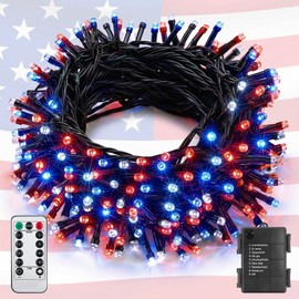 ITICdecor 4th of July 100 LED Red White and Blue Battery String Lights