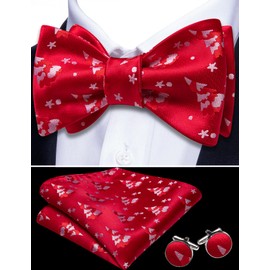 Mens Christmas Bow Tie Set Xmas Self tied Bowties Fun Santa Snowflake Tree Holiday Festival Handkerchief Cufflink Red Green