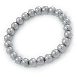 Avalaya 8mm Grey Pearl Style Single Strand Bead Flex Bracelet - 18cm L