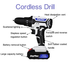 21V Cordless Drill Driver Home Tool Kit, Hand Tool Set for DIY, Home Maintenance, 0-400/1400RPM, 45NM, 25+1 Torque Setting, Gloves, Storage Box Included - White