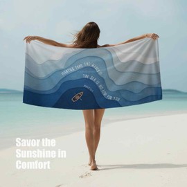 Christian Blue Sea Beach Towel, Bible Verse Mightier Than The Waves Quick Dry Microfiber Towels for Bathroom Pool Travel Camping, Ocean Coastal Bath Towels Oversized Gifts for Women 30x60inch