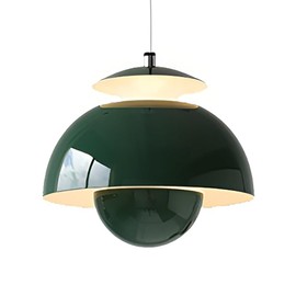 Nordic Pendant Light Mid Century Modern Fixtures 9.8 Inch Green Metal Shade Chandelier Ceiling Light for Living Room Hallway With LED Three-Color Light Source