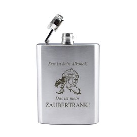 Stainless Steel Hip Flask with Engraving "Das ist kein Alkohol! Das ist Mein Zauberpok" [German Language] [German Language] [German Language] [German Language] [German Language] [